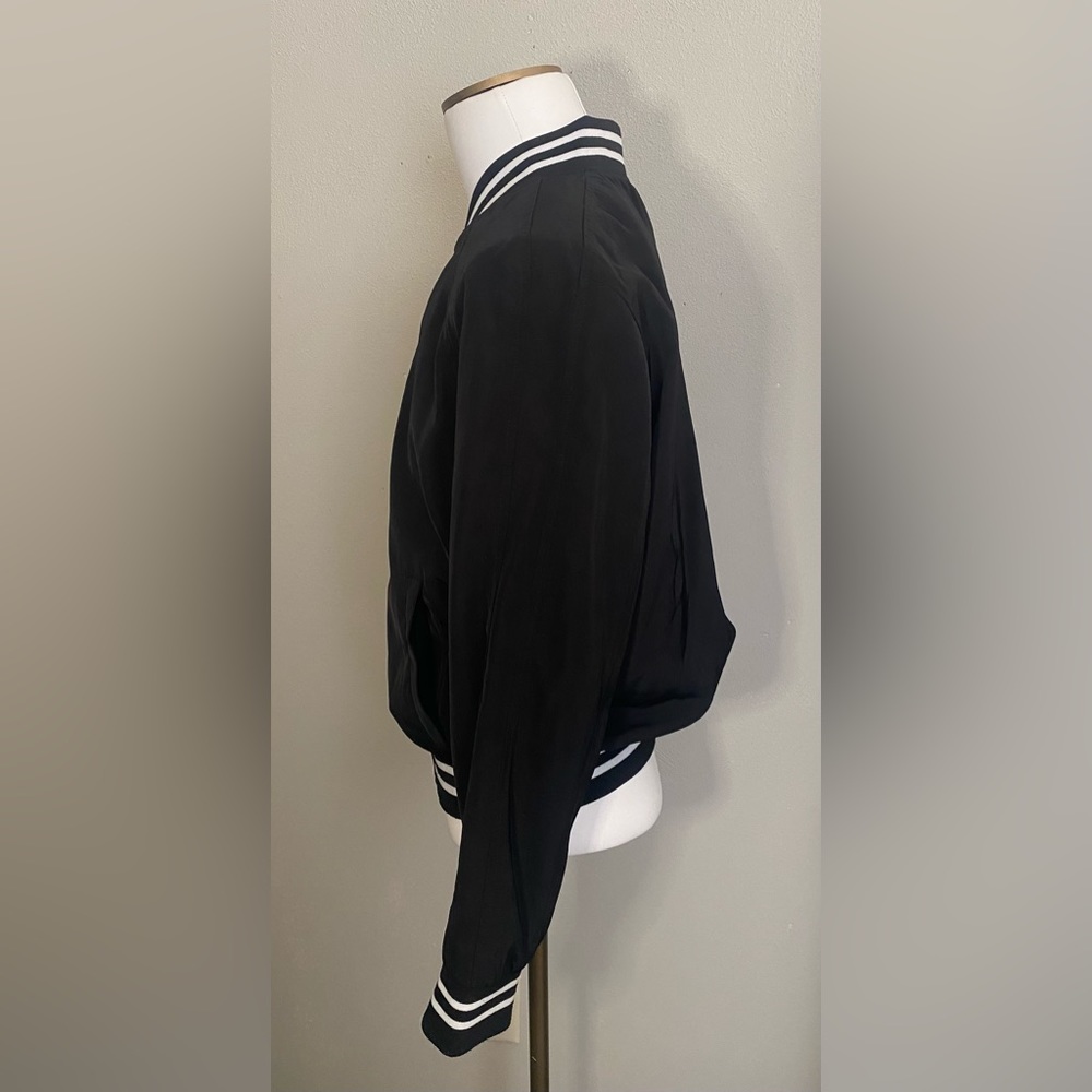 Betsy Johnson black and white varsity stripe bomber jacket - Picture 2 of 9